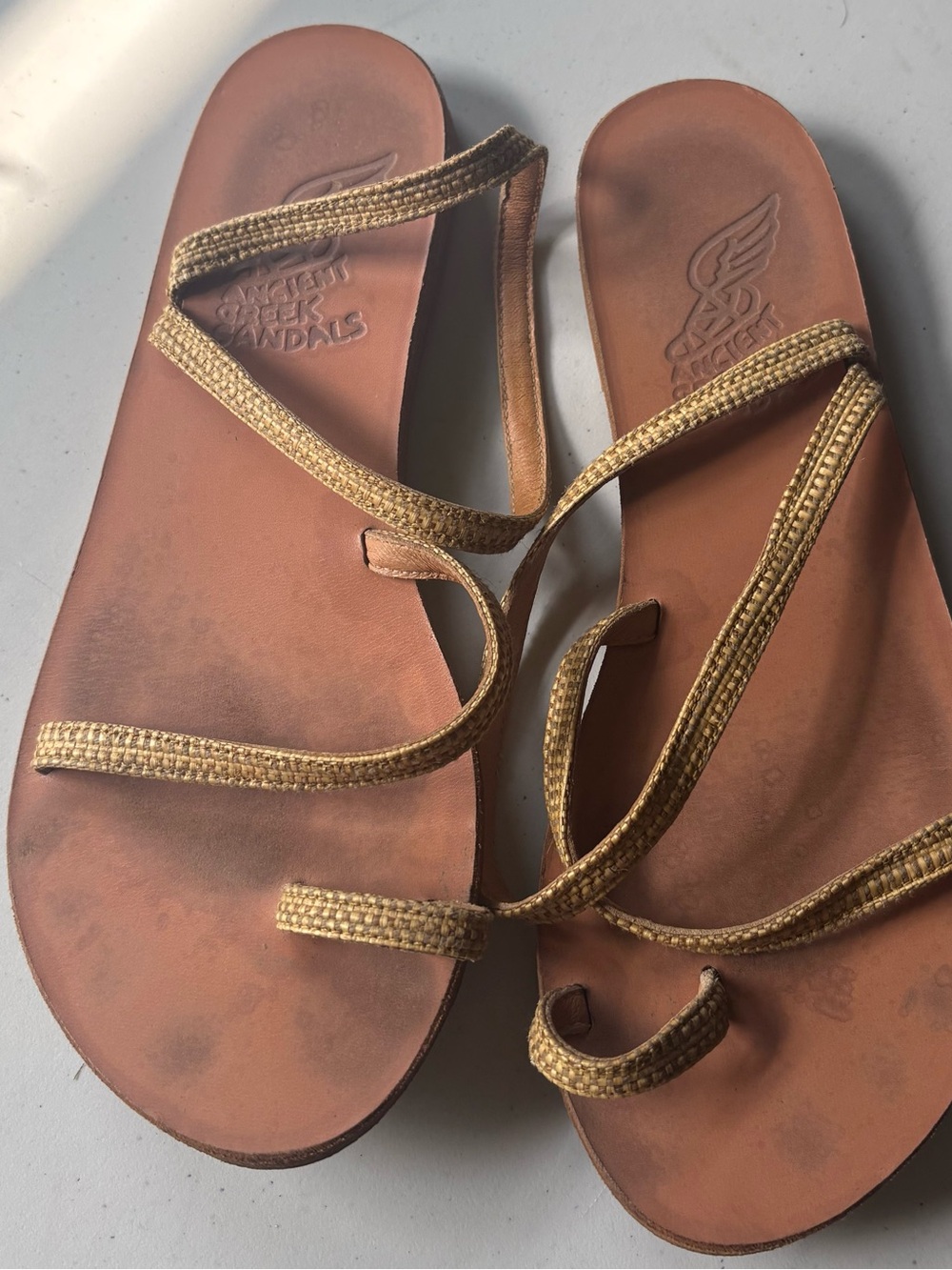 Ancient Greek Sandals Gold Metallic Strappy Leather Sandals Size 38 / US 8